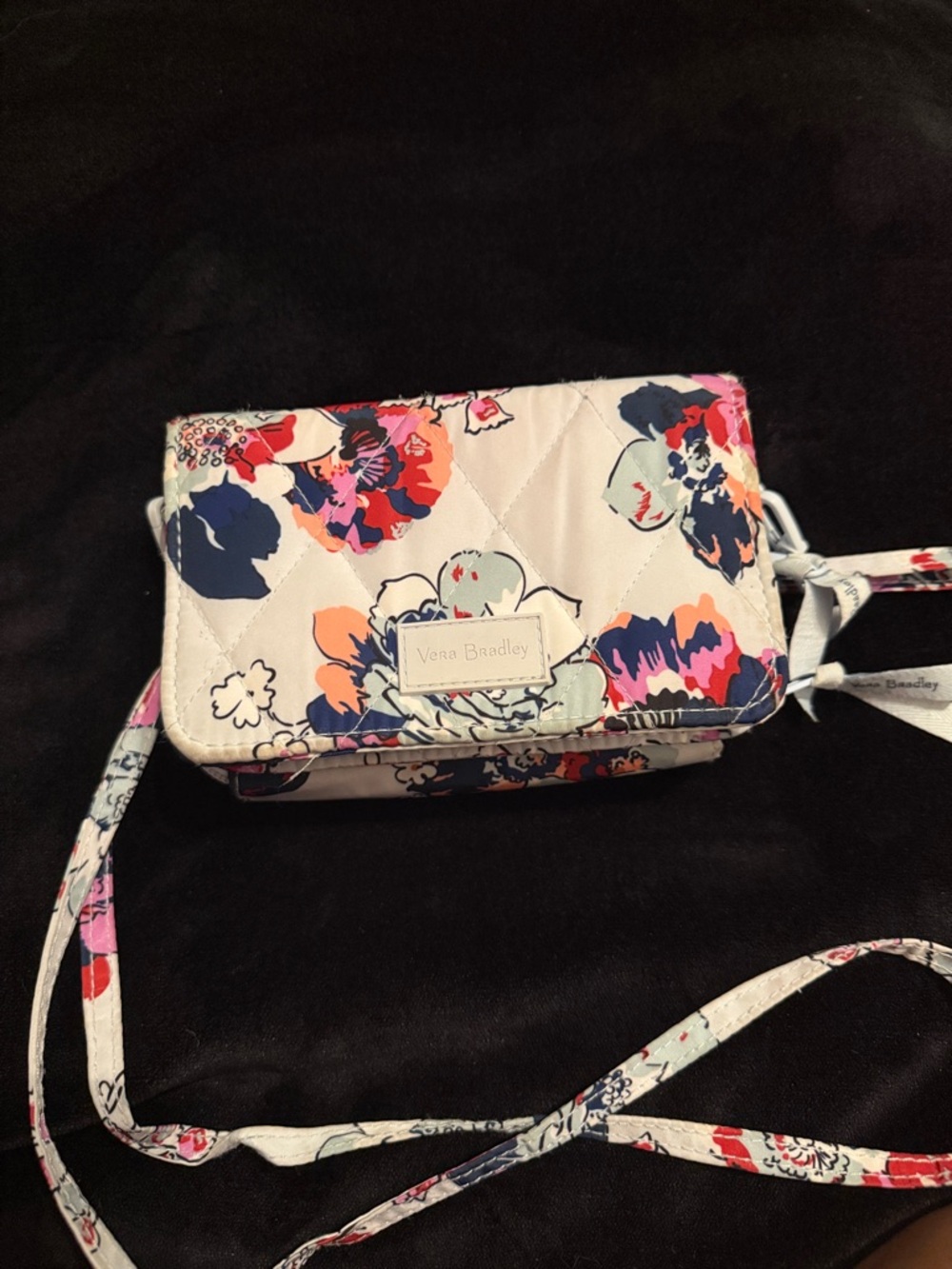 Vera Bradley White Floral Quilted Crossbody with Multicolor Blooms